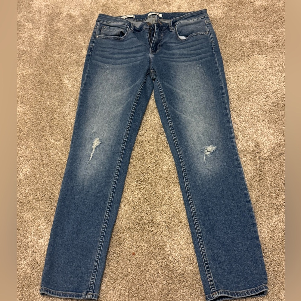 Vigoss Blue Straight Leg Jeans with Distressed Details